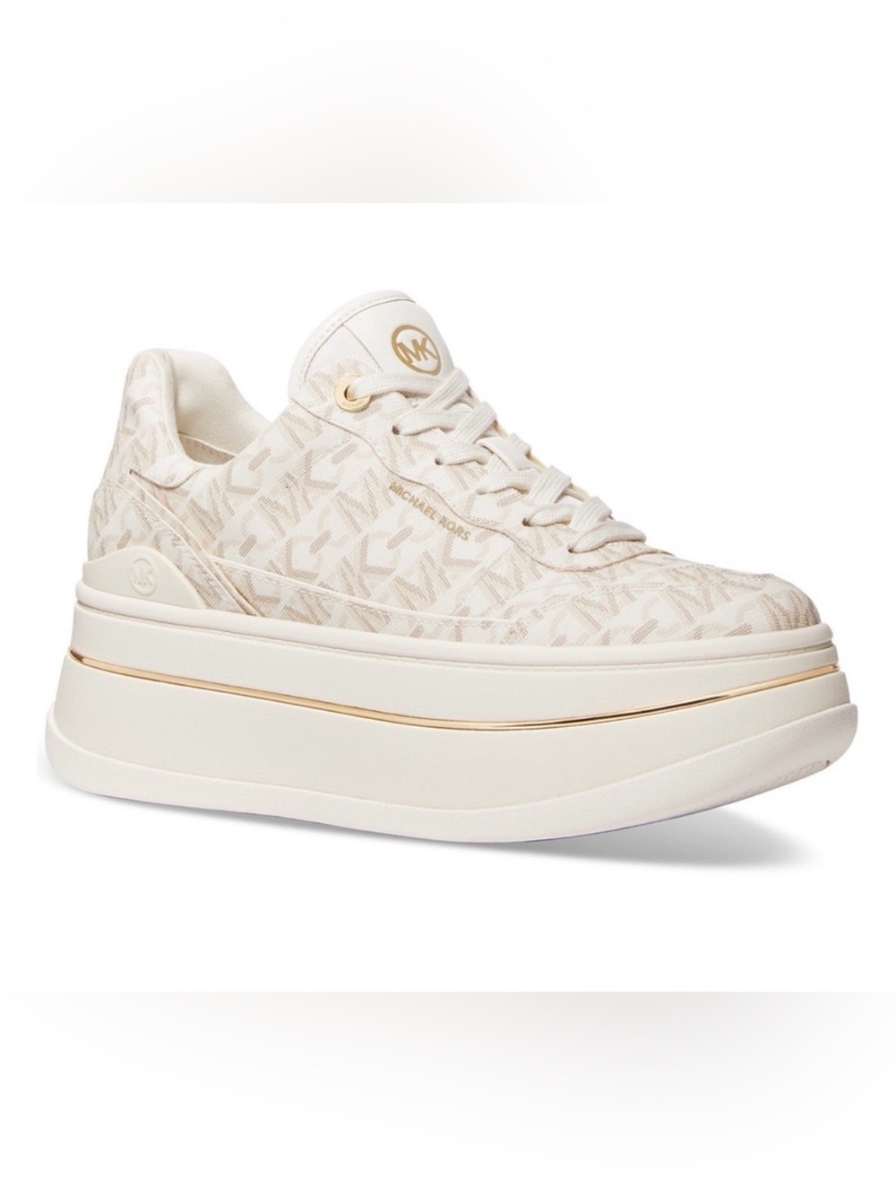 MICHAEL Michael Kors Hayes Empire Logo Platform Sneakers - Vanilla/Gold Trim
